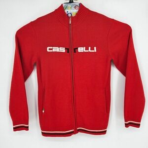 Vintage Castelli Sweater Mens Large Red Full Zip Wool Blend Cycling Jersey